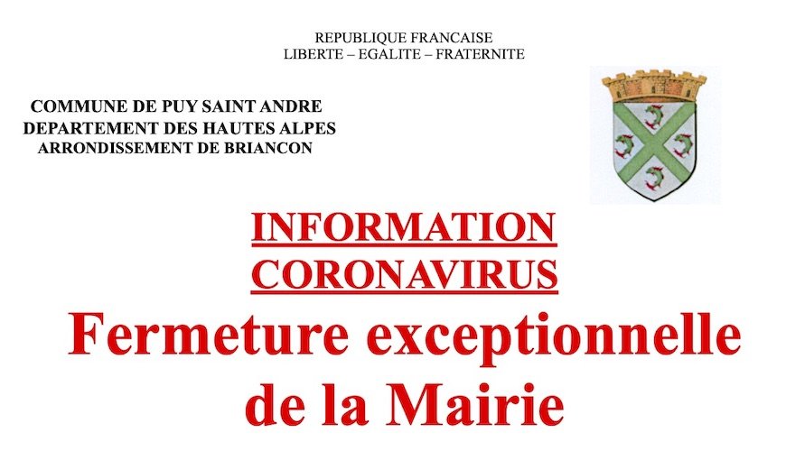 INFORMATION CORONAVIRUS FERMETURE EXCEPTIONNELLE